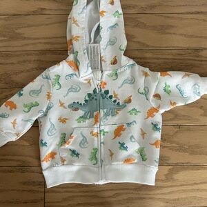 Chick Pea Dinosaur Print infant Hoodie - White, Green, and Orange